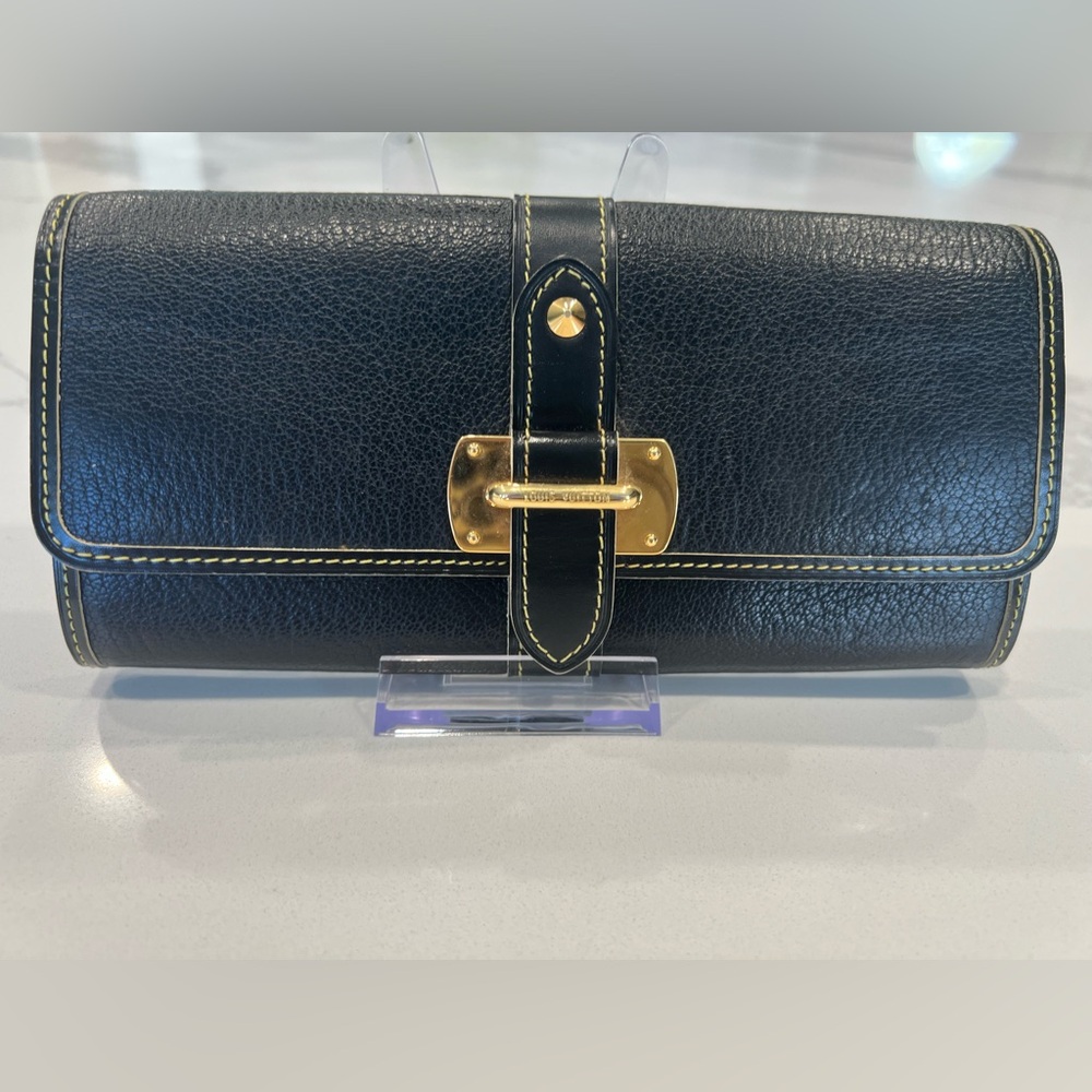 Louis Vuitton Suhali Black Buckle Wallet | Rare Discontinued | w/ Box + Chain